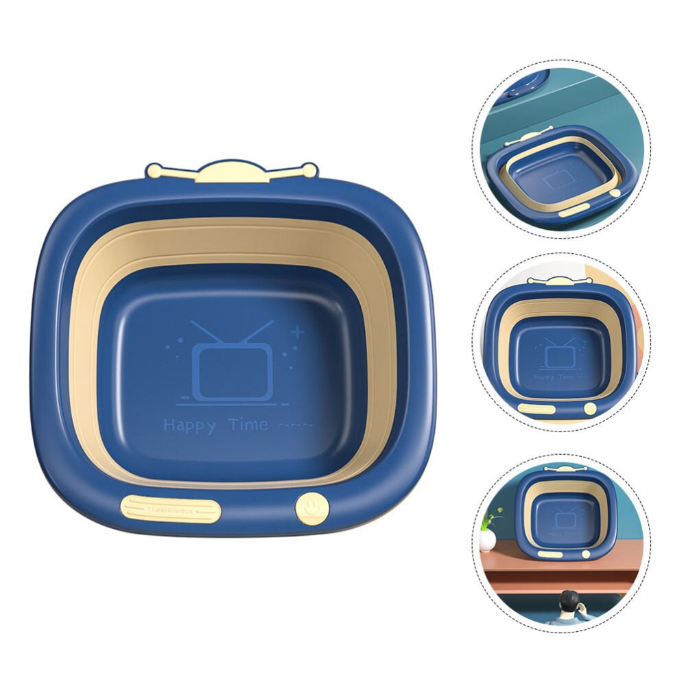 Portable and Collapsible Foldable Baby Wash Basin Household Folding Basin Cartoon Washbasin for Bedroom: Blue