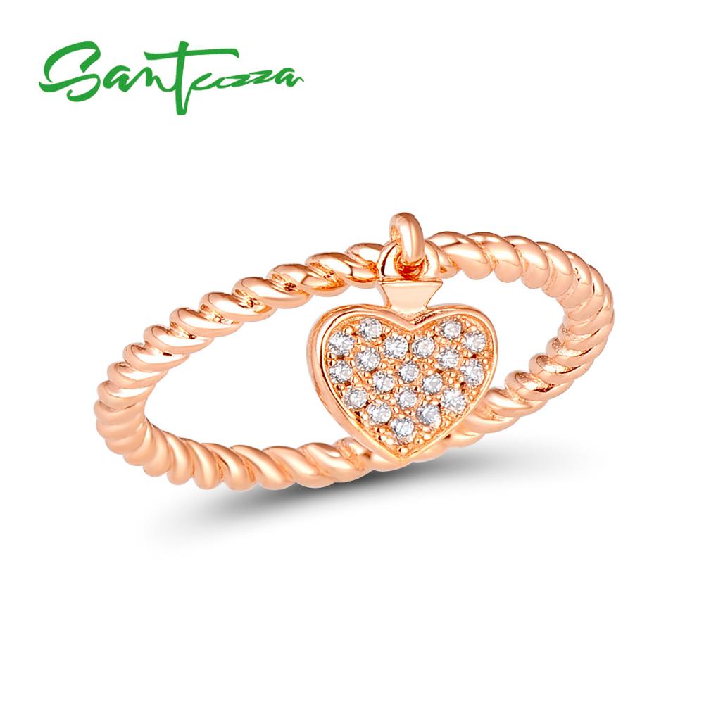 Santuzza sølv ring til kvinder 925 sterling sølv hjerte kvindelige ringe steg guld farve cubic zirconia ring sæt smykker: 6 / Gul