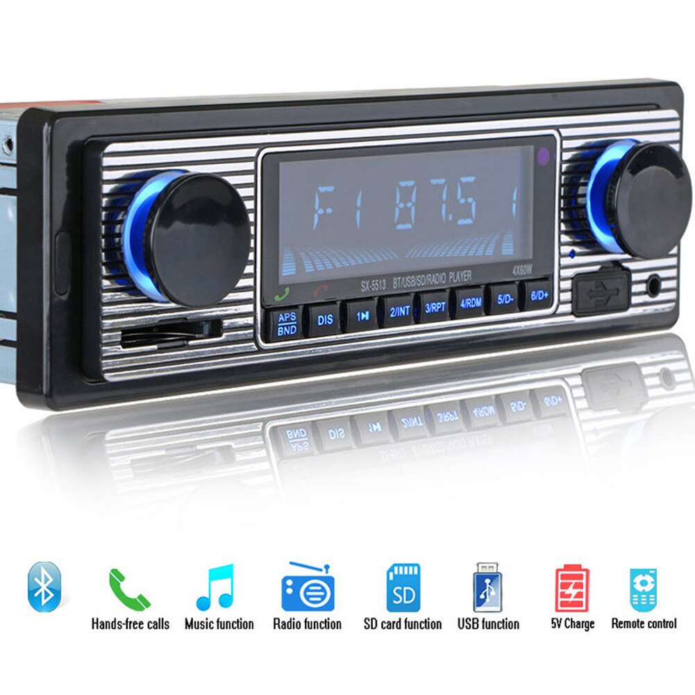 Aux MP3 Player Vintage Stereo Radio Music USB LCD Display Bluetooth Car Classic FM Audio