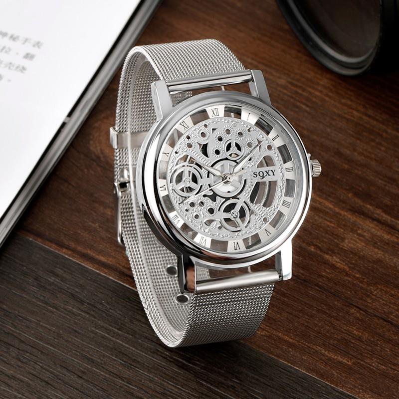 Kvinnor män klocka gravyr ihålig reloj hombre klänning kvarts armbandsur rostfritt stål band band kvinnor klocka relojes mujer
