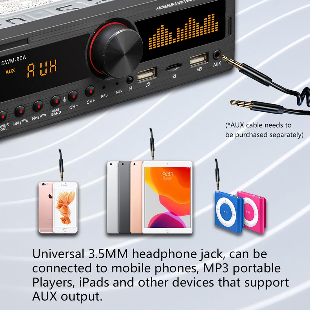 Universal 1Din Bluetooth Car Stereo MP3 Player FM AM Car Radio Hands-free Calls MP3 Player Dual USB Charging