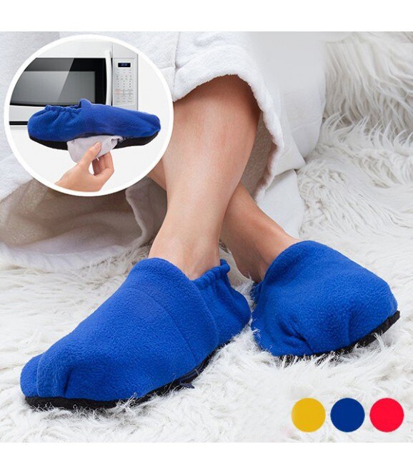 ZAPATILLAS MICROONDAS Fabricadas de poliéster y semillas de linaza Método de calentamiento rápido, sencillo e higiénico Sacos de semillas extraíbles y calentables en microondas (90 s aprox.) Conservación del calor: 60