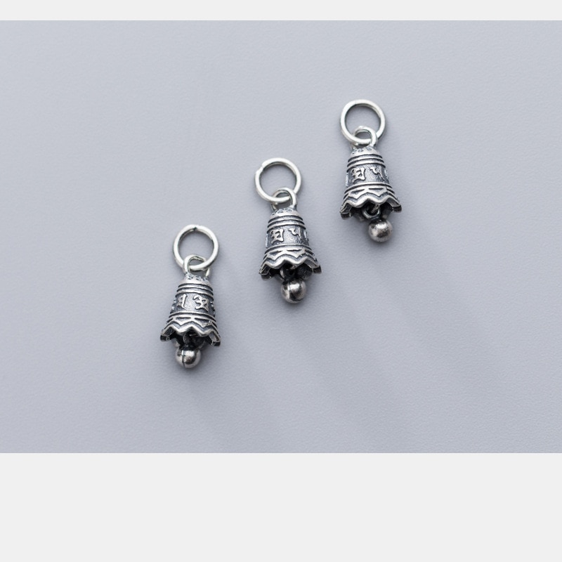 UQBing Retro Vintage Pure 925 Sterling Silver Bell Six-word Mantra Clock Charms Pendant Necklaces DIY Jewelry Findings