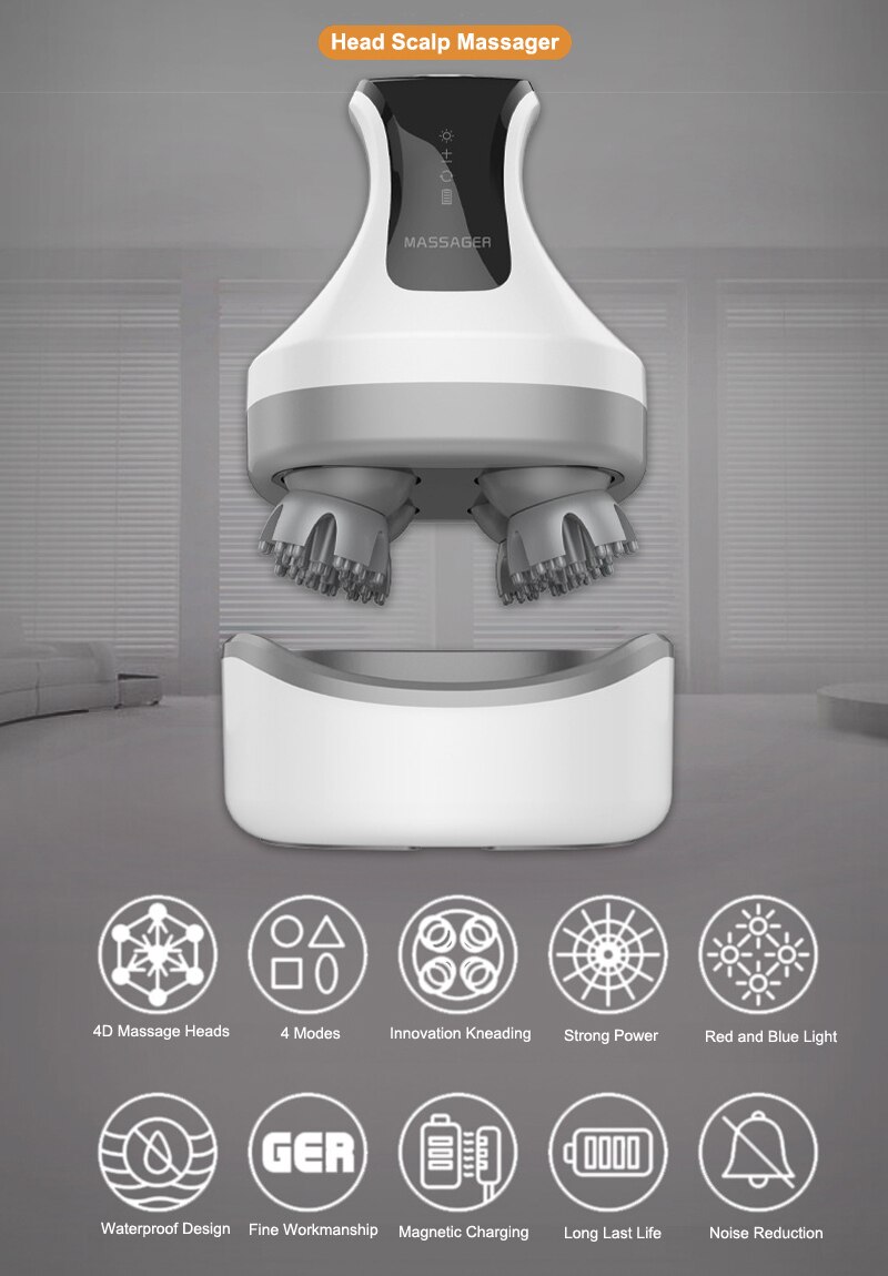 Electric Head Scalp Massager with Magnetic Suction Charging Health Care Body Scalp Massage Device Prevent Hair Loss Waterproof