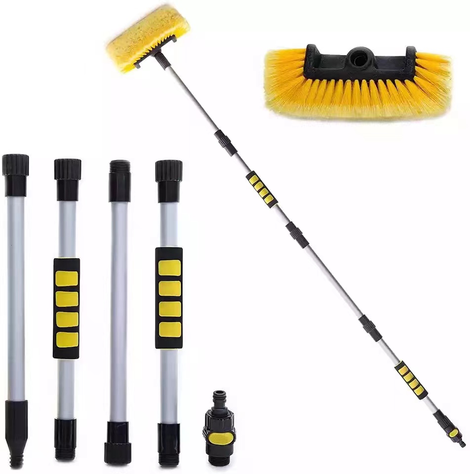 Car Automatic Telescopic Long Rod Spray Water Brush Auto Windshield Window Wipe Glass Cleaner Washing Tool: WHITE