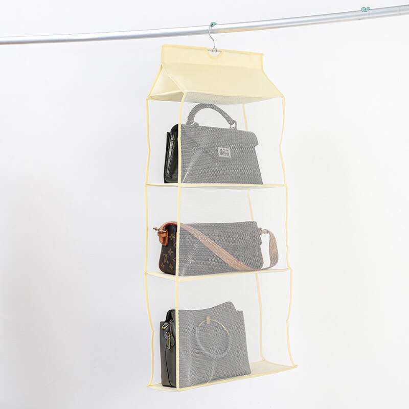 Handtas Opslag Opknoping Tas Garderobe Opknoping Stofdicht Opbergtas Opknoping Zak Drie-Dimensionale Mesh Multilayer Opbergtas: Cream-colored  3