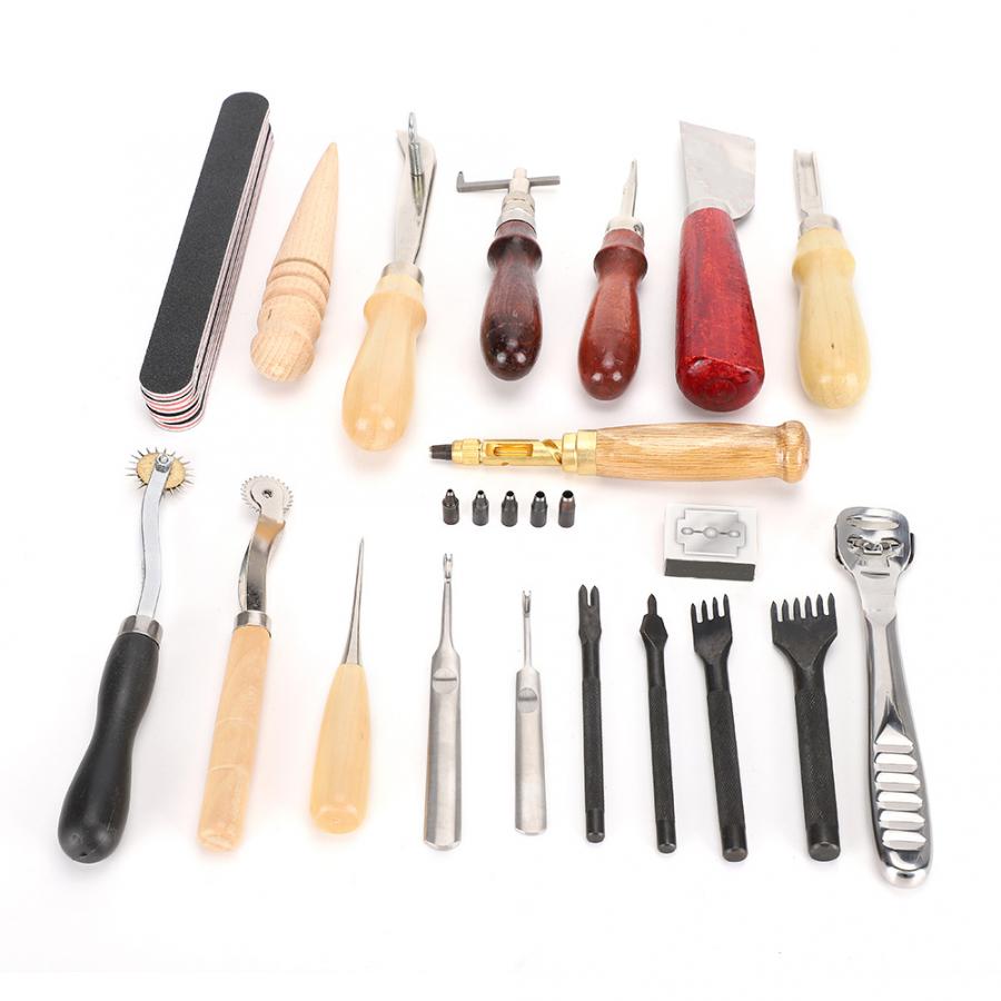 Hand Stitching Sewing Punch Carving Work 19PCS Leather Craft Tools Accessory Kit Set