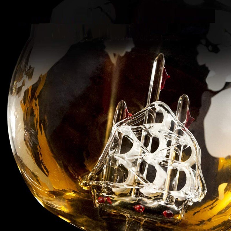 Juego de decantador de Whisky con forma de globo, copa de vino , velero interior, mapa del mundo, superficie, Whisky, decantador para Vodka, licor, Carafe, sin plomo