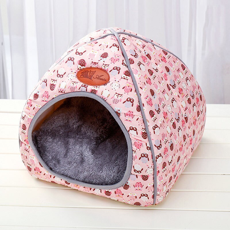 Katt varm grotta härlig rosett valp vintersäng hus kennel fleece mjukt bo för små medelstora hundhus för katter: Rosa / M