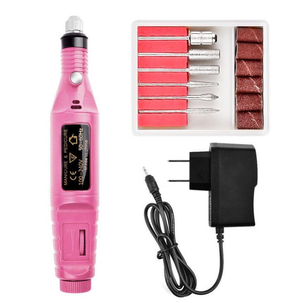 électrique perceuse à ongles Machine manucure Machine pédicure perceuse ensemble lime à ongles meuleuse polisseuse Nail Art équipement outils: US plug Pink
