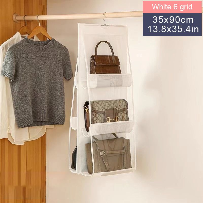 Hengende veske organizer garderobe skap gjennomsiktig oppbevaringspose dør vegg klar diverse pose med opphengspose: Lysegrå