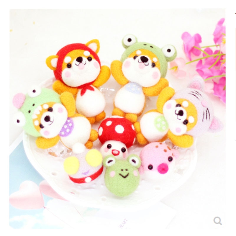 1 zestaw, Wykonany ręcznie diy pakiet materiałów dla szturchać Le placki Shiba Inu żaba grzyb z filcu wełnianego, musisz zrobić do Sama