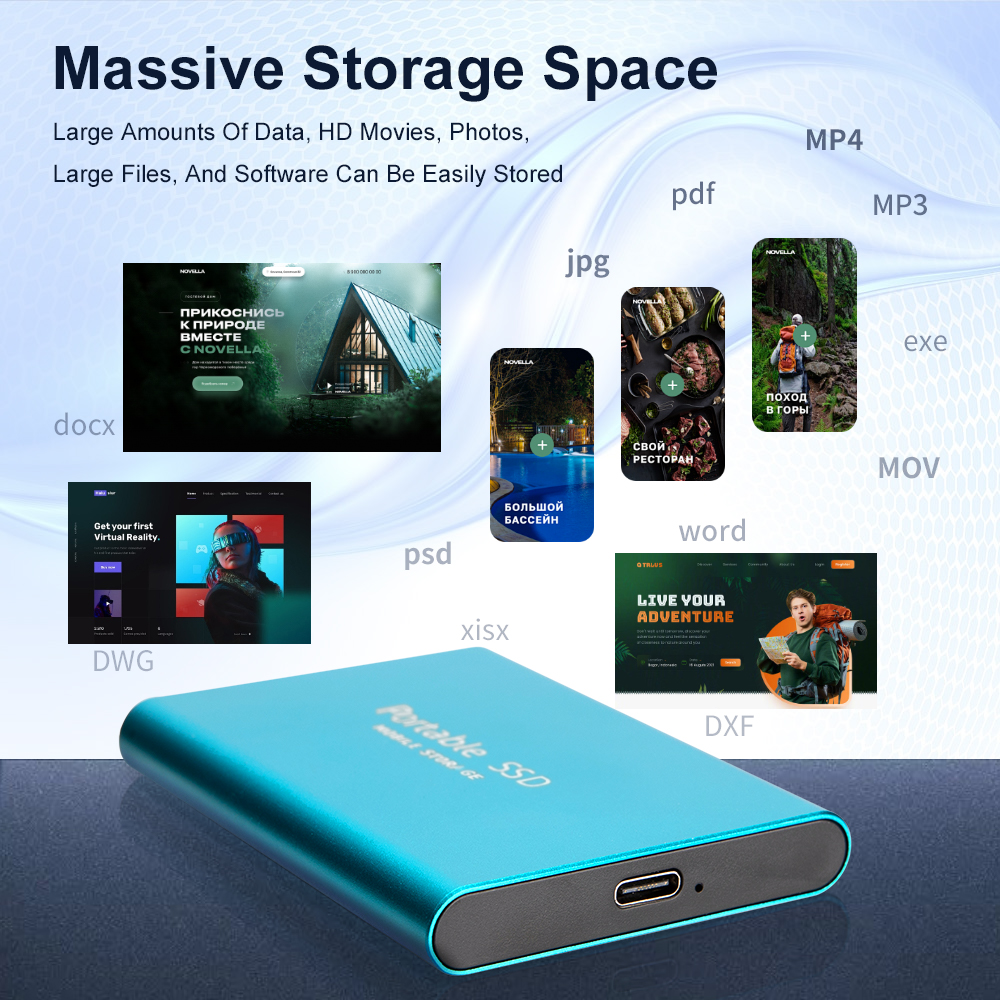 Mini-Festplatte 1 TB Neue 2 TB tragbare SSD hoch-Geschwindigkeit ​ ​ Externe externe USB 3.1 Typ-C-Festplatte für Laptops/MACs/Desktops