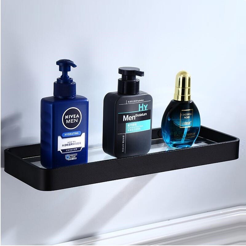 Glass Shelf,Square bathroom glass shelves,Black Bathroom Shelf Aluminum 20CM 25CM 30CM 35CM 40CM 45CM Shower room Rack