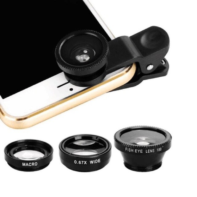 Universal Phone Fisheye Lens for iPhone X XR XS MAX 2 in 1 Wide Angle Macro Fisheye Lens Camera Kits for Smartphone: Black