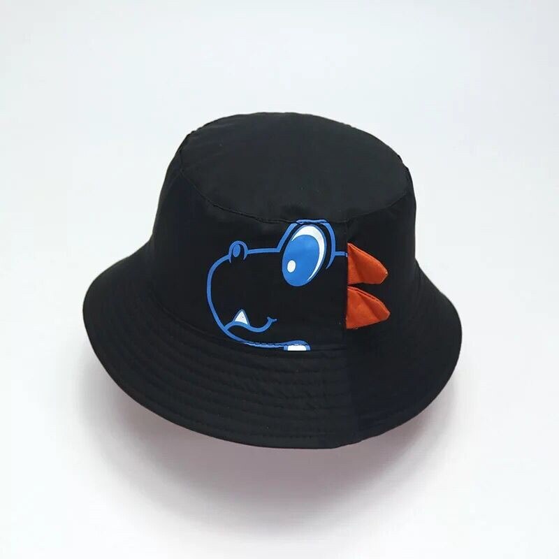 Sombrero de Sol de algodón para bebé, gorros de dinosaurio de dibujos animados, Color sólido, bonito sombrero de cubo para niños, accesorios para bebés de 1 a 3 años: Negro