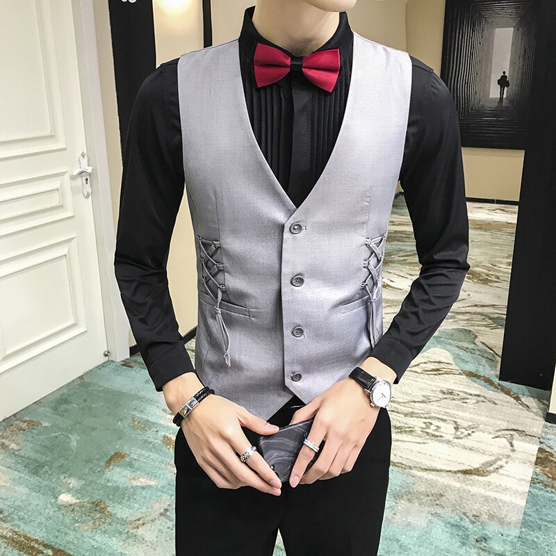 man dress vest Braided ribbon decoration slim suit vests men formal waist caot for men brief gilet