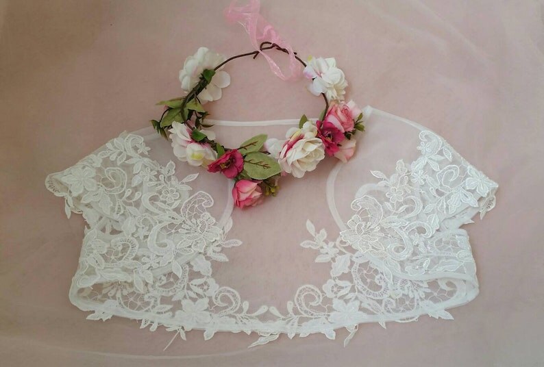 bolero da sposa in pizzo bianco con maniche ad aletta, applicazioni, coprispalle da sposa, mantelle estive da donna per abiti da festa, stola Mariage