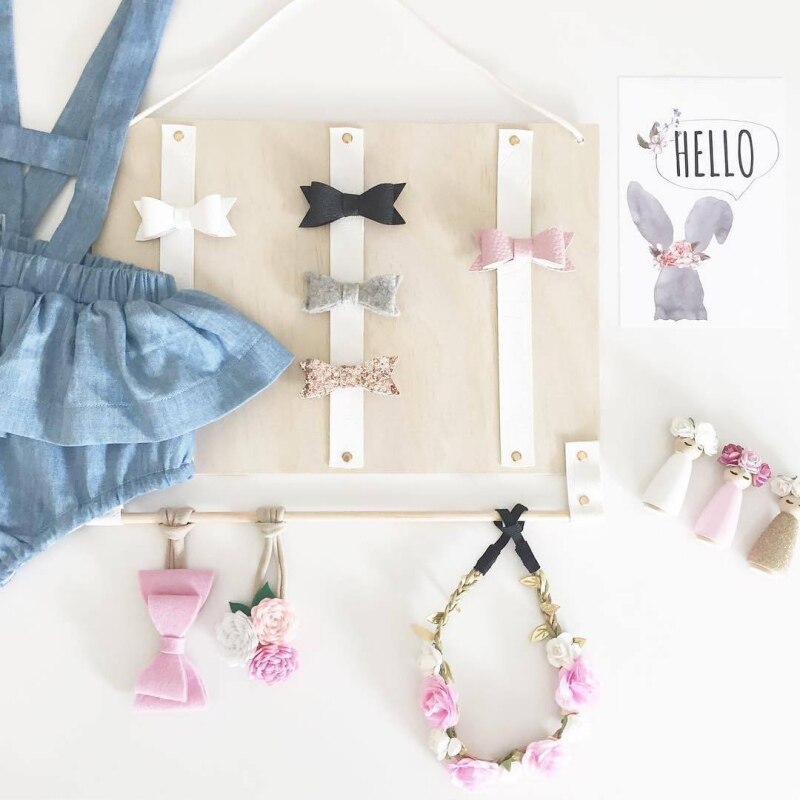 Lazos de madera de estilo nórdico para el pelo de niñas pequeñas, horquilla de almacenamiento, estante colgante, almacenamiento de joyas, cinturón, adornos para la habitación de los niños, accesorios para fotos