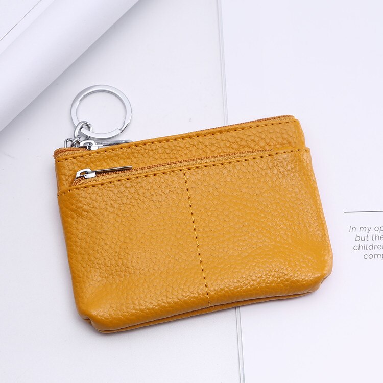 Monedero de piel auténtica, cartera para mujer, cartera para Cambio, bolsillo para niños, carteras con llavero, Mini bolsa con cremallera: Amarillo