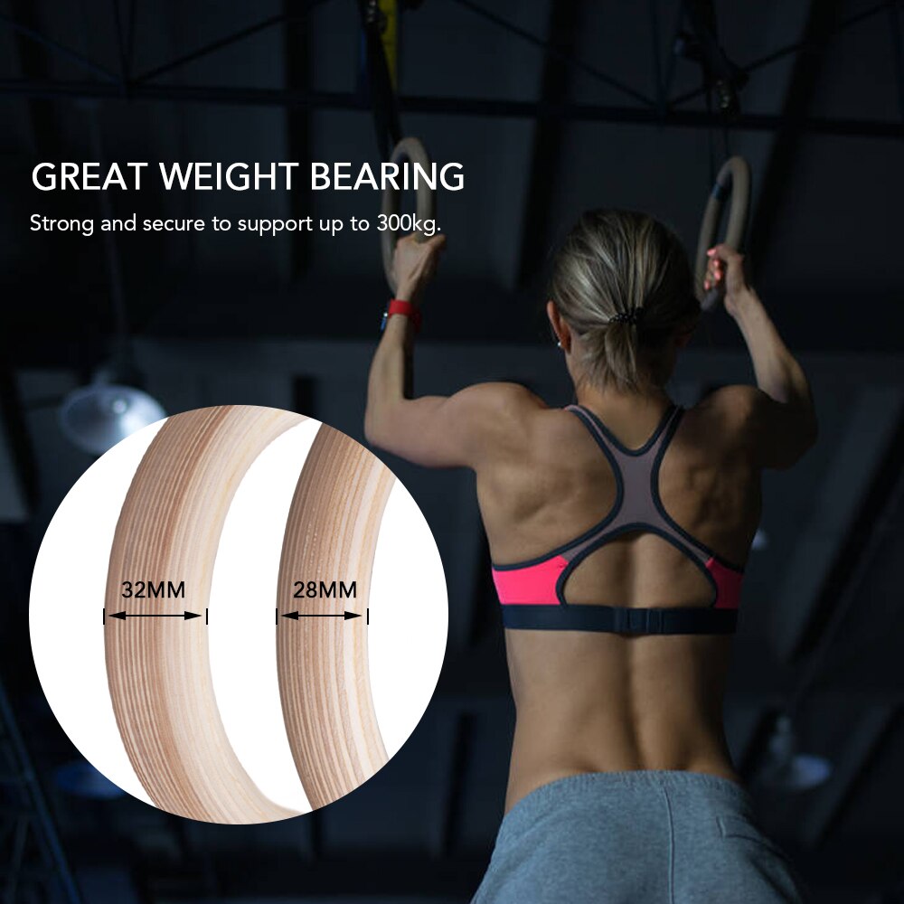 Gymnastikringar i trä 28mm/32 mm gymringar med 4.5m justerbara långa remmar fitness kroppsstyrka muskelträning för hemmagym