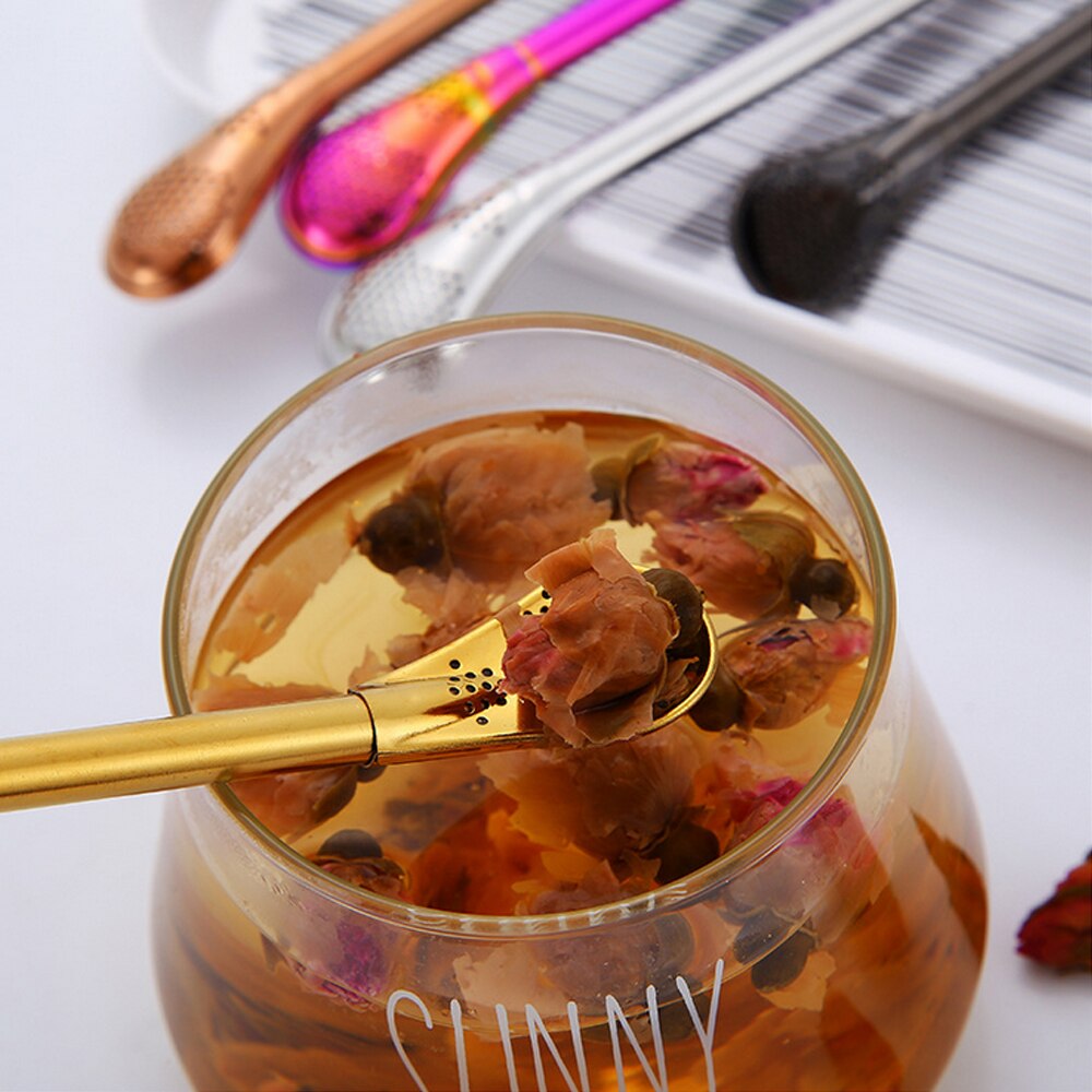 Stainless Steel Tea Coffee Straw Spoon Reusable Drinking Straw Spoon Double Filter Flat Smooth Straws Party Bar Tools