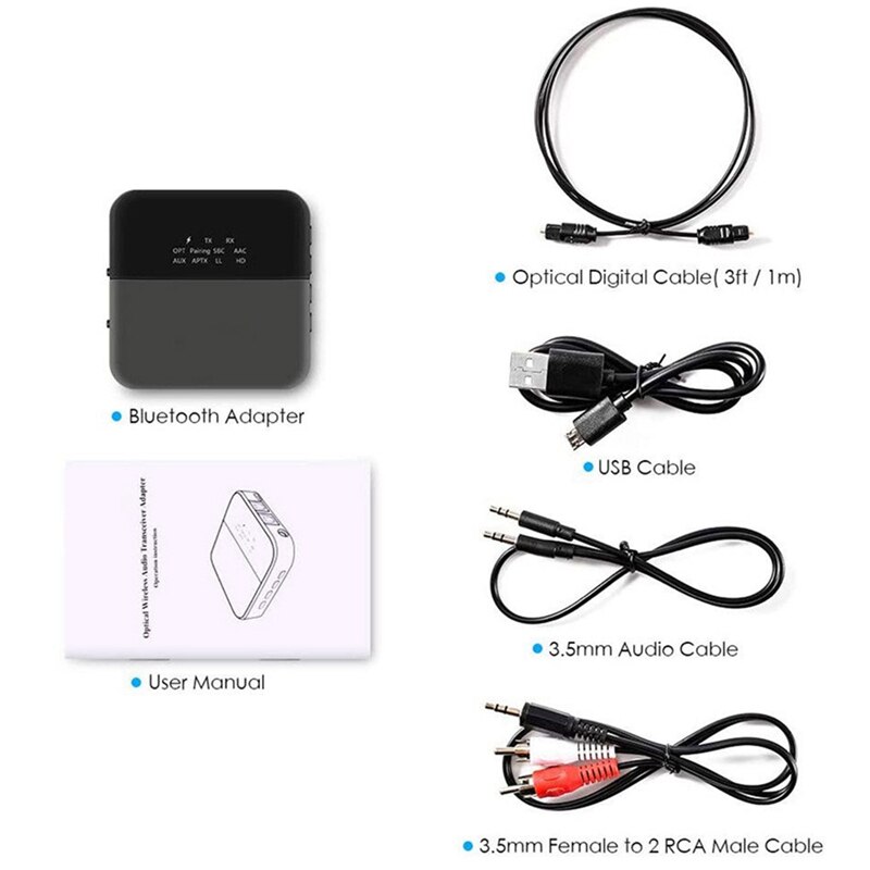 Transmisor AptX HD Bluetooth 5,0, Adaptador de Audio para 2 auriculares, con pantalla, baja latencia, Compatible con Cable de fibra óptica