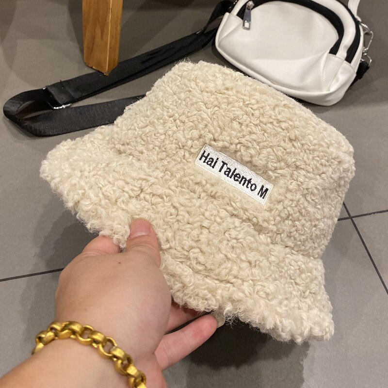 Unisex Pluizige Emmer Hoeden Bekken Hoed Mode Warmte Mooie Toevallige Mannelijke Hoed Hai Talento M Harajuku Warm Winter Hoeden: Beige