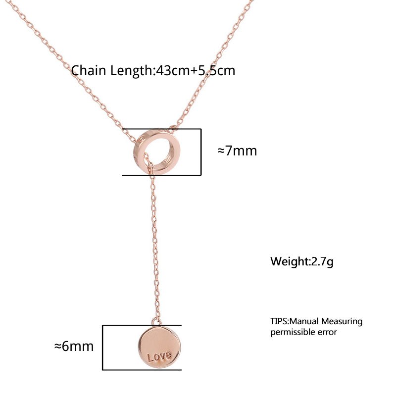 Collar de cadena larga de círculo redondo para mujer, de Plata de Ley 925, colgante de disco de amor con letras, de joyería, S-N601 al por mayor