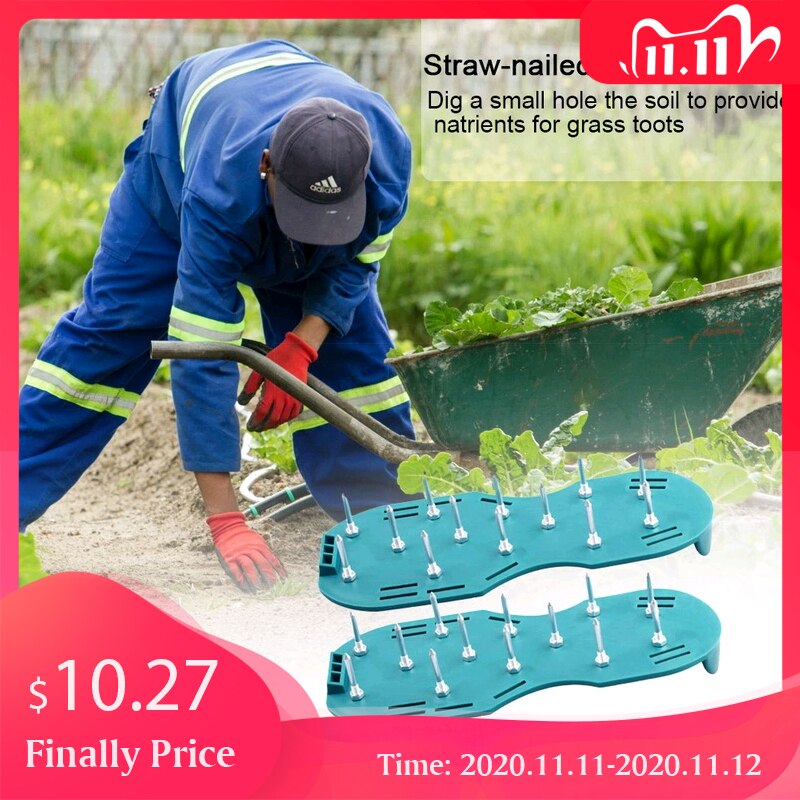 Tuinieren, wandelen, revitaliseren van gras, gazonbeluchter, sandalen, schoenen, nagelschoenen, gereedschap, nagelfrees, tuin