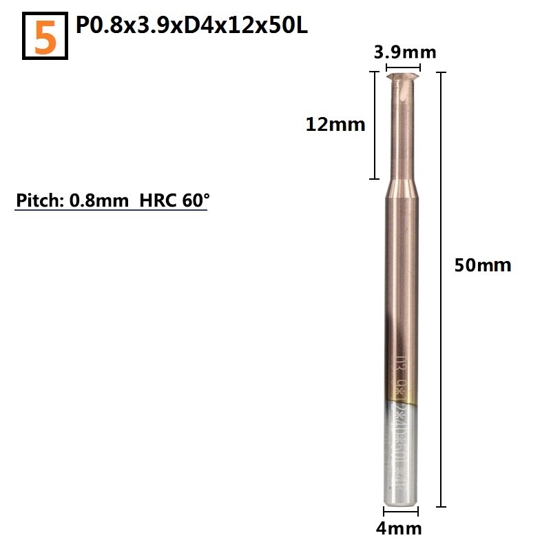 1pc Single Thread Milling Cutter P0.25-0.8 TiCN Coated CNC Router Bit 4mm Shank Thread Mill Carbide End Mill: P0.8x3.9xD4x12x50L