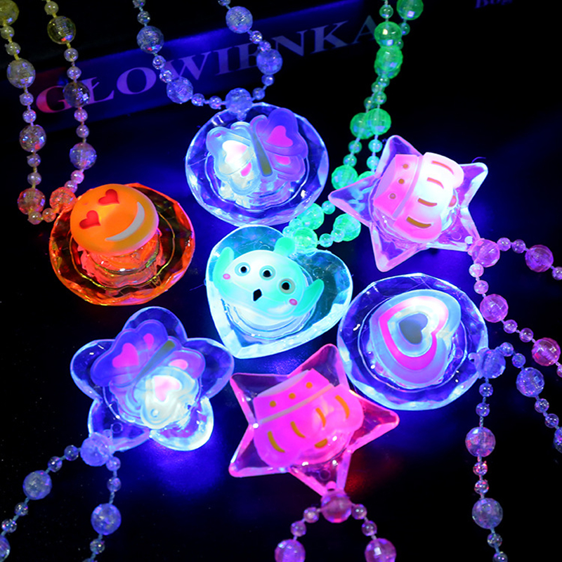 Huilong Glitter flash acrylic necklace led lamp novelty night market children's toys luminous light up toys glow