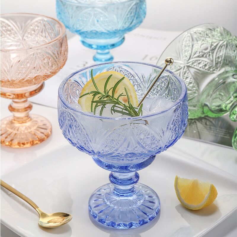 2Pcs Glass Dessert Cups Ice Cream Bowl Sundae Cup Color Retro Juice for Drinking Cup Wedding Party Wine Glasses