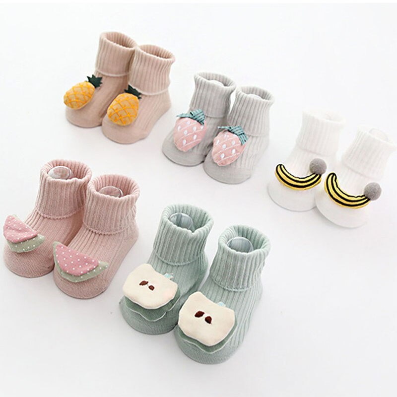0-18 Months Cotton Children's Socks Baby Cartoon Fruit Rubber Anti Slip Floor Infant Socks Kids Toddlers Autumn Spring Stock