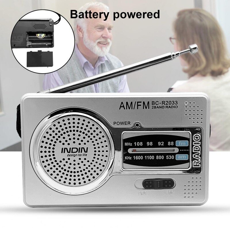 AM FM Radio Telescopic Antenna Full Band Portable Radio Receiver Retro FM World Pocket Radio Player for Elder R2033