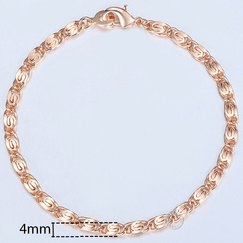 Thin Bracelet for Women 4mm 20cm 585 Rose Gold Snail Link Chain Bracelets Femme Women's Jewelry Christmas CB08