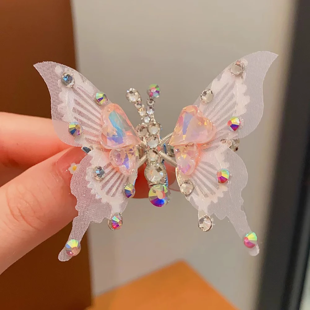 Strass Vlinder Haarspeld Driedimensionaal Levendig Bewegende Vleugels Mooie Pony Haarclip Hoofddeksels Haarstylingaccessoires: Roze