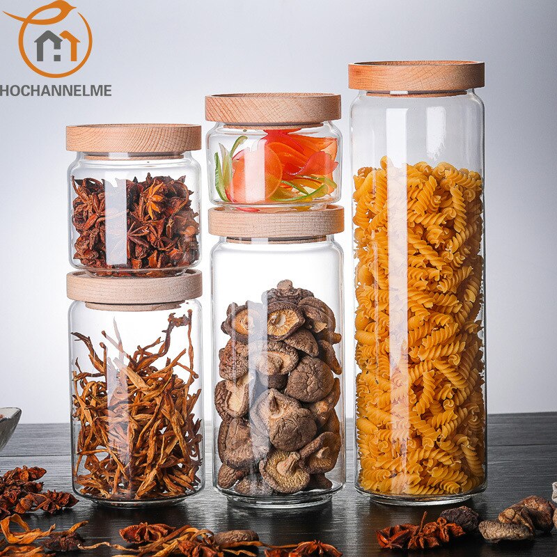 Spice Jars Heat-resistant Glass Coffee Jars Tea Sealed Storage Tank Cereals Pasta Storage Tank Organizer Kitchen Containers