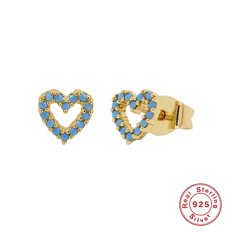 ROXI Nette Blau Türkis Stein Kleine Herz Stud Ohrringe für Frauen Hochzeit Ohrringe Ungewöhnliche 925 Sterling Silber Piercing Schmuck