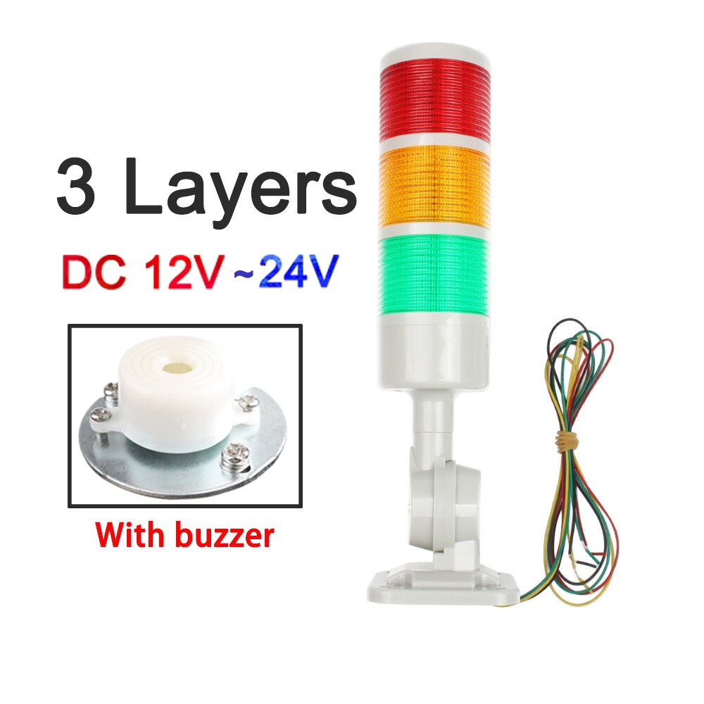 3 layers Rotatable 180 Stack light Red warning light industrial for CNC machine DC 24V 12V AC220V 110V Steady flashing light LED: DC 12V-24V buzzer
