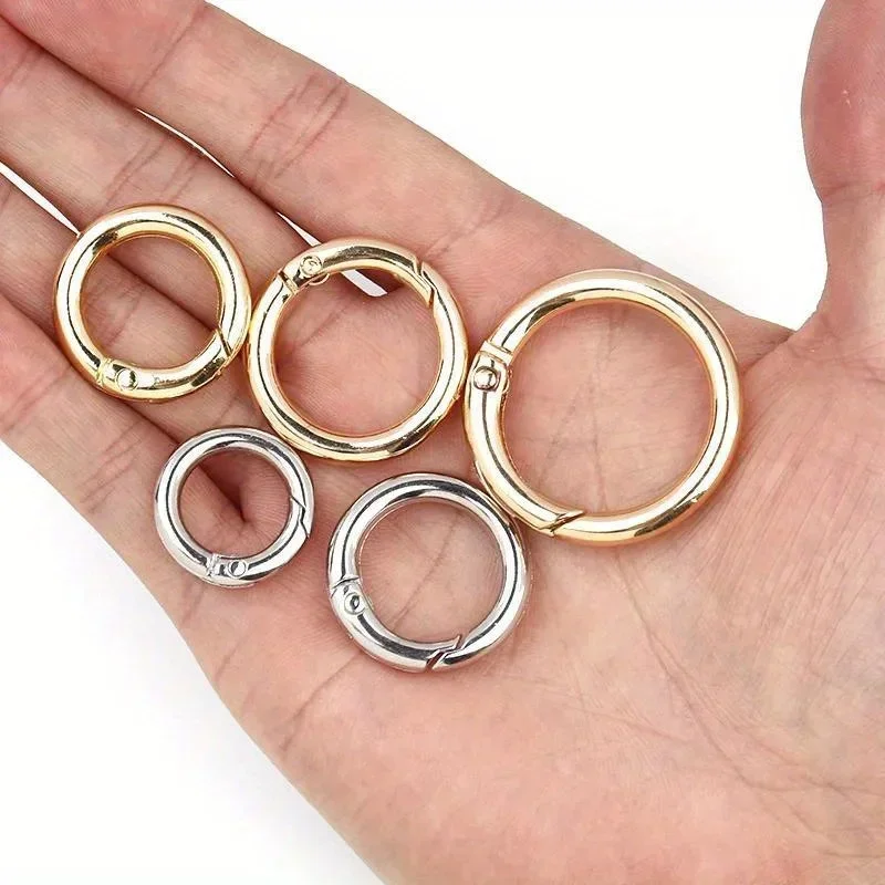 Anillo redondo de Metal de 5 piezas, llavero con hebilla de resorte, joyería artesanal que se puede abrir, mosquetón redondo, broche para bolso