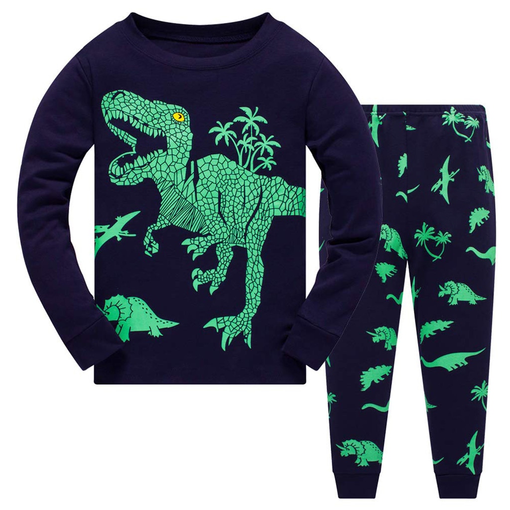 freundlicher Herbst Pyjama kleidung einstellen Jungen Karikatur Dinosaurier Nachtwäsche Anzug einstellen freundlicher lange ärmeln + Schlauch 2- stück Baby kleidung