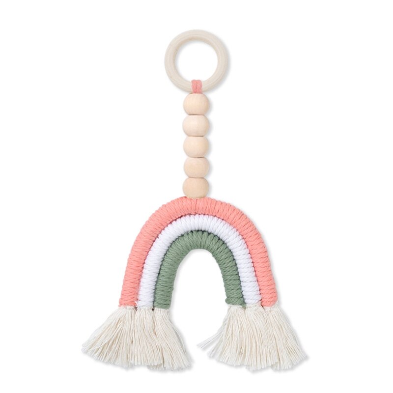 Rainbow Tassel Macrame Baby Wooden Teething Ring Infants Shower Stroller Hanging Pendant Rattle Nursing Teether Toy: 8