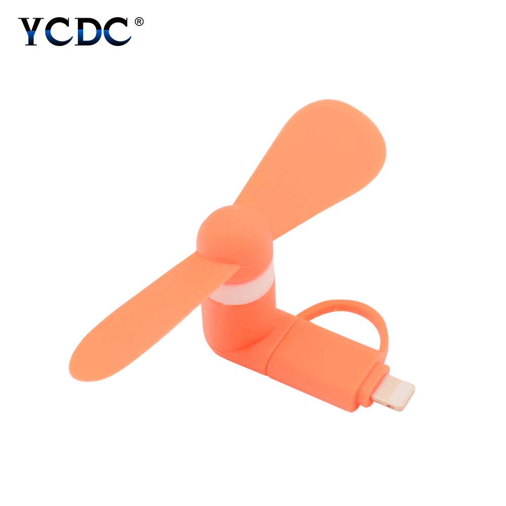 2 em 1 viagem portátil celular mini ventilador refrigerador de refrigeração para micro usb para iphone 5 5S se 6 s plus 8 pinos telefones android s6 s7: Orange