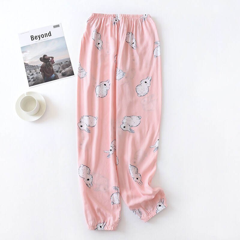 Forår og sommer kvinder blomstret soveunderdel komfort løs bomuld satin bukser elasticitet talje damer store homewear bukser