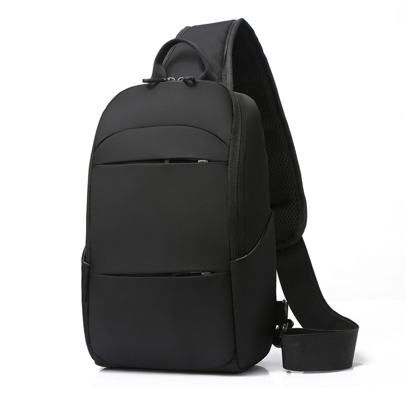 Men's Shoulder Diagonal Backpack USB Rechargeable Backpack Splash-proof Travel Business Leisure Chest Bag: Black