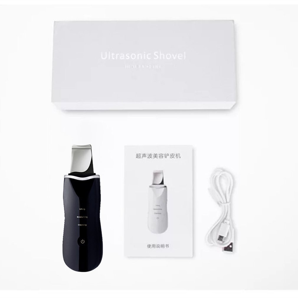 CPJ001 Multifunctional Lcd Shovel Skin Machine Pore Cleaner Blackhead Instrument Ultrasonic Household Facial Beauty: Black