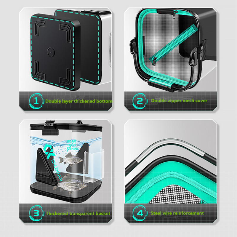 Cubo plegable para peces vivos de 13l, cubo grueso de EVA, tanque de agua portátil, equipo de pesca, caja de accesorios, herramienta