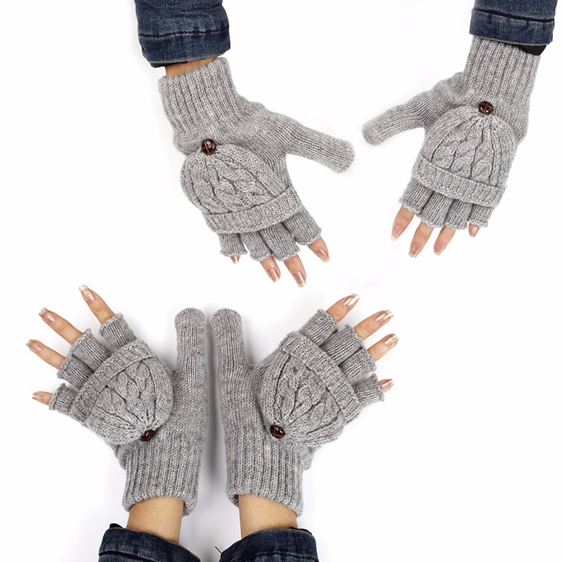 Kvinder mænd solid vinter bløde fingerløse handsker vanter strikket handske håndvarmer