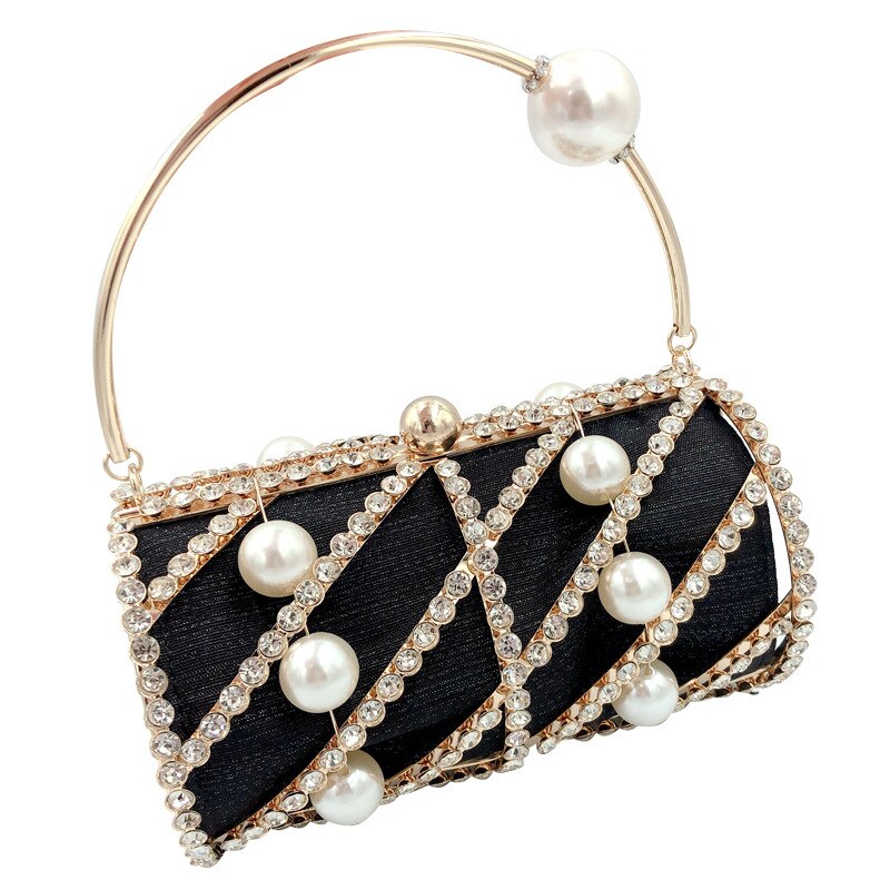 Luxe Diamant Feestavond Clutch Bag Voor Vrouwen Parel Strass Tas Hollow Out Portemonnees En Handtassen Bruiloft Kooi Tas